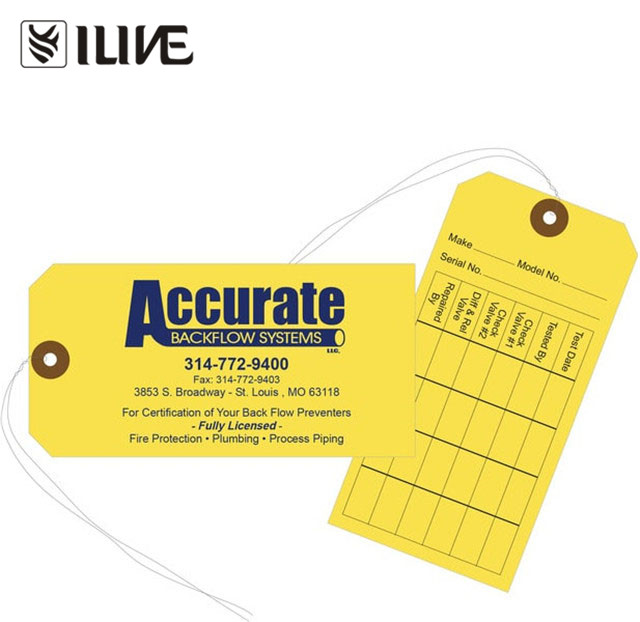 Custom PaperPlastic Inspection Certification Safety Waterproof Backflow Tags